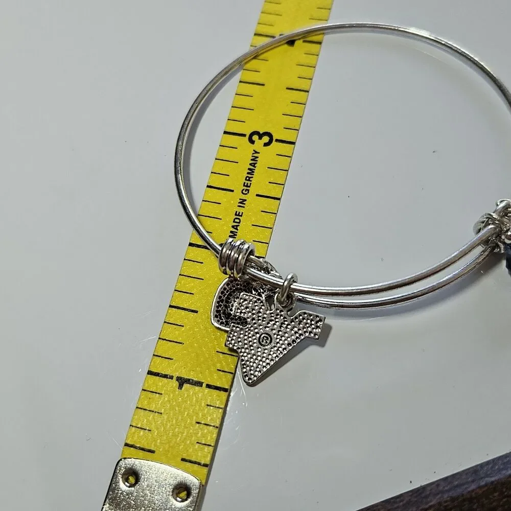 West Virginia Mountaineers Silver Tone Slide Heart Bead Charm Bracelet 7.5